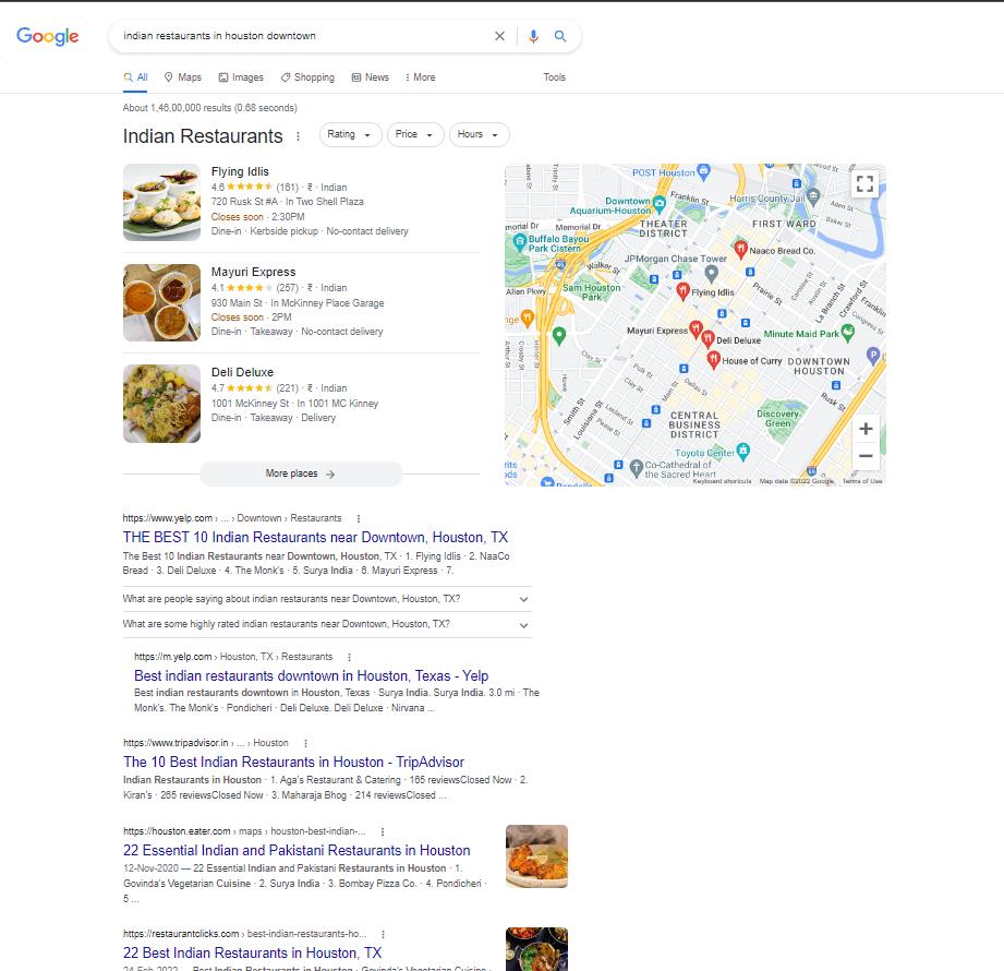 Screenshot of Search Result Page Showing Difference Between Map Pack and Localized SERP